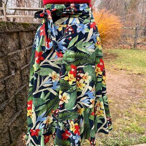 Zara Tropical Floral Print Midi Wrap Skirt